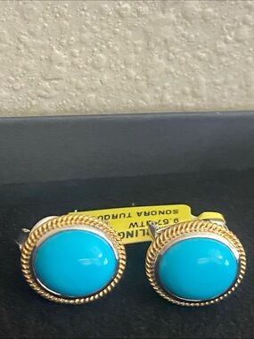 VTG Turquoise 925 Filigree Dome LeverBack Stud Earrings